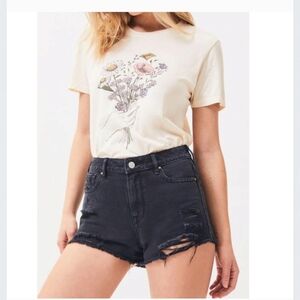PacSun Hi-Rise Festival Gray/ Black Distressed Denim Shorts Womens Size 28